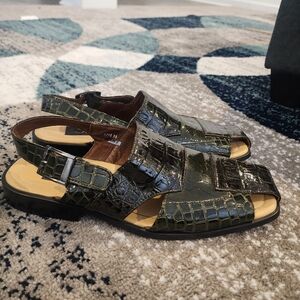 Tango Mens Olive Green Crocodile Print Sandals Size 11 Shoes